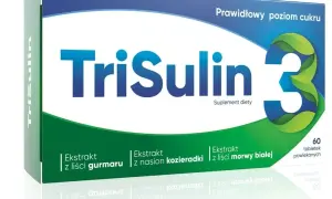 Opakowanie suplementu diety TriSulin 3, wspierającego prawidłowy poziom cukru. Wiele pozytywnych trisulin opinie potwierdza jego skuteczność.