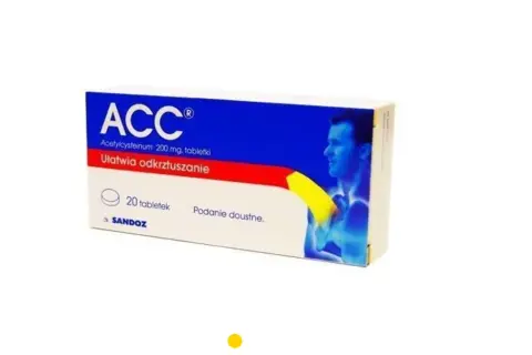 Opakowanie ACC Optima 200 mg. Pytanie: acc optima czy można pić alkohol? Lek ułatwia odkrzuszanie.