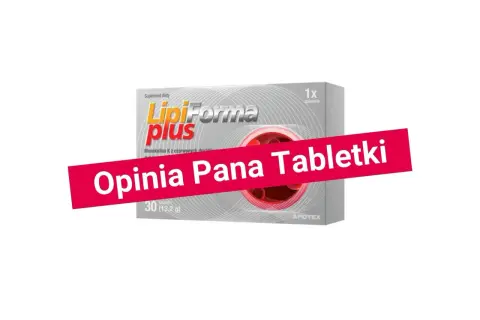 Opakowanie suplementu diety LipiForma plus, zawierającego tabletki na cholesterol.