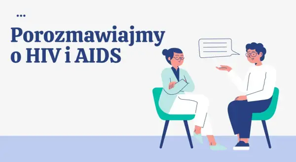 Rozmawiamy o HIV i AIDS. Dwie osoby siedzą naprzeciwko siebie, jedna z nich mówi, druga słucha.