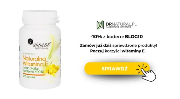 Opakowanie suplementu diety Naturalna Witamina E. Poczuj korzyści witaminy E.