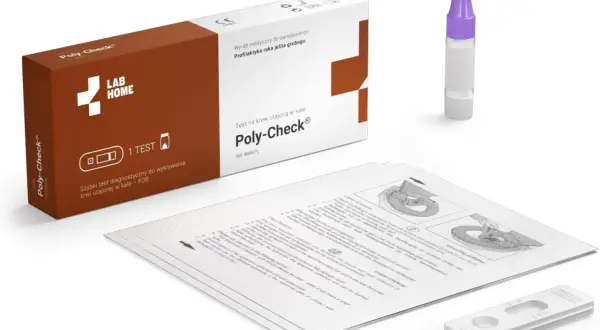 Zestaw do wykrywania krwi utajonej w kale Poly-Check. Szybki test diagnostyczny do profilaktyki raka jelita grubego.