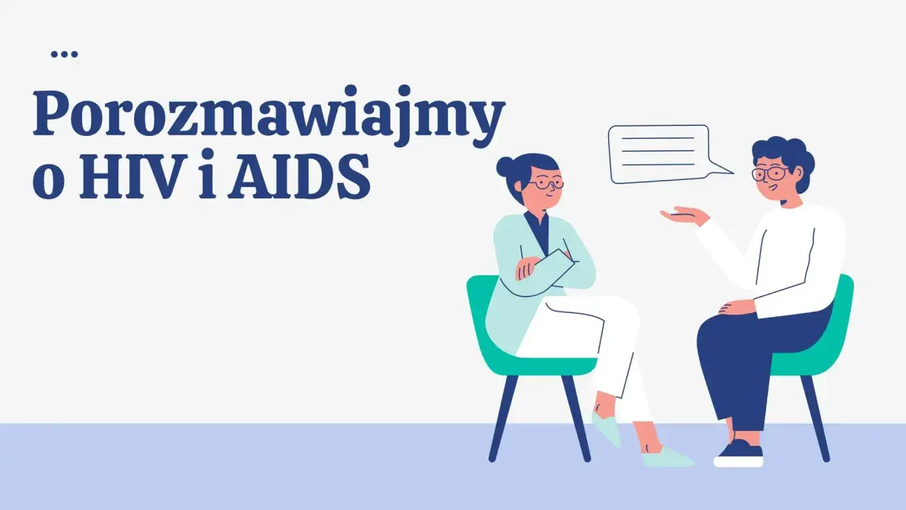 Rozmawiamy o HIV i AIDS. Dwie osoby siedzą naprzeciwko siebie, jedna z nich mówi, druga słucha.