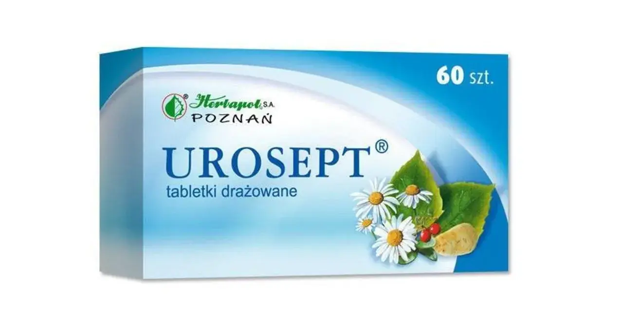 Opakowanie Urosept, tabletek drażowanych. Czy można pić alkohol podczas kuracji? Sprawdź ulotkę.