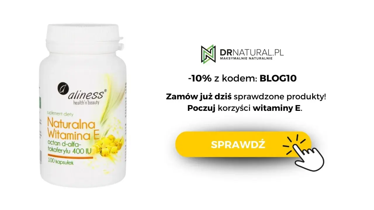 Opakowanie suplementu diety Naturalna Witamina E. Poczuj korzyści witaminy E.