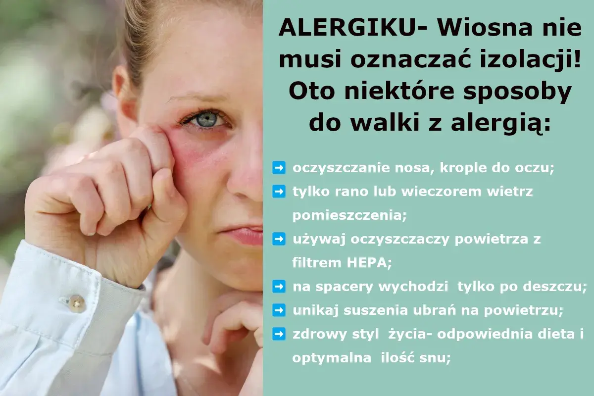 Dziewczyna z zaczerwienionym okiem i opuchniętą skórą, pocierająca oko ręką.